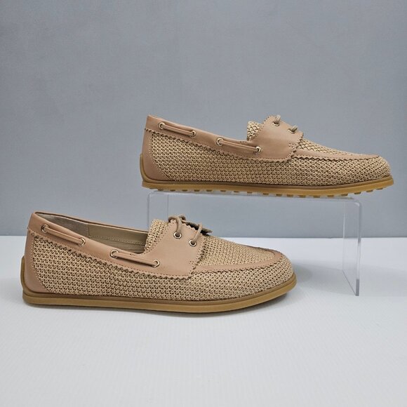 Dolce Vita Darsen Woven Loafer Womens 8 Tan Raffia Lace Up Boat Shoe Casual NEW - Picture 3 of 15
